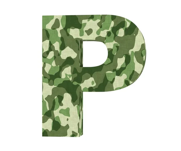Camouflage letter. Capital Letter - P isolated on white background. 3D render Illustration