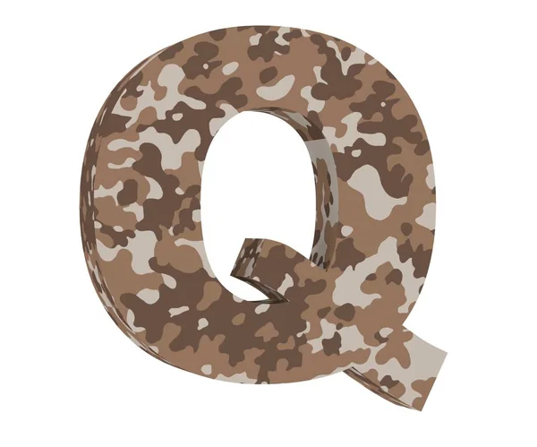 Camouflage letter. Capital Letter - Q isolated on white background. 3D render Illustration