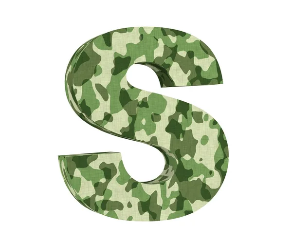 Lettre de camouflage. Lettre majuscule - S isolé sur fond blanc. Illustration de rendu 3D — Photo