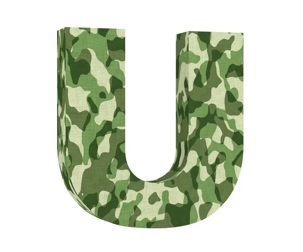 Camouflage letter. Capital Letter - U isolated on white background. 3D render Illustration