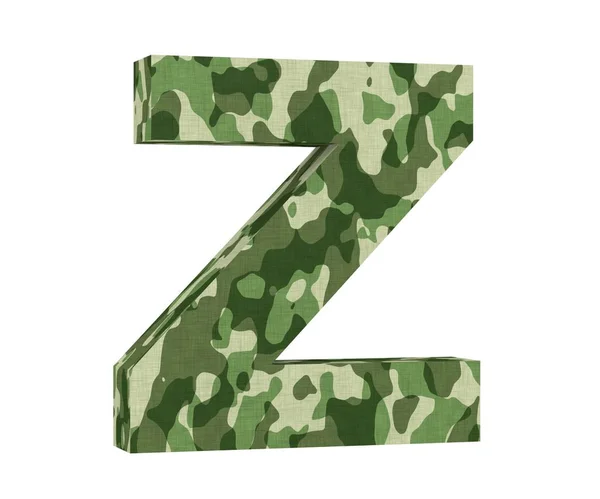 Camouflage letter. Capital Letter - Z isolated on white background. 3D render Illustration
