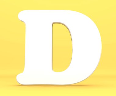 3D render illüstrasyon. Beyaz kağıt mektup alfabe karakteri D yazı tipi. Mavi bir arka plan ön görünüm sermaye sembolü.