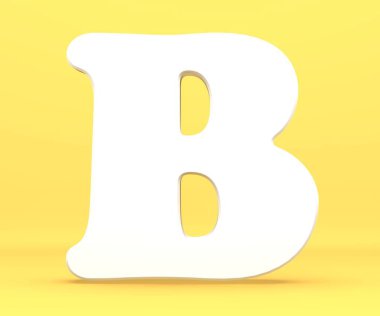 3D render illüstrasyon. Beyaz kağıt mektup alfabe karakteri B yazı tipi. Mavi bir arka plan ön görünüm sermaye sembolü.