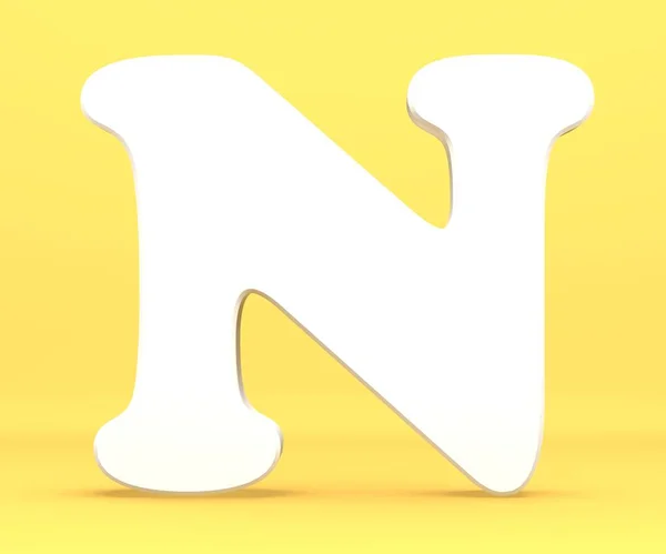 Illustration de rendu 3D. Livre blanc lettre alphabet caractère N police. Symbole de la capitale vue de face sur fond bleu . — Photo