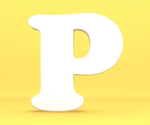 Ilustração de renderização 3d. Caráter alfabeto letra papel branco P fonte. Vista frontal símbolo de capital em um fundo azul . — Fotografia de Stock