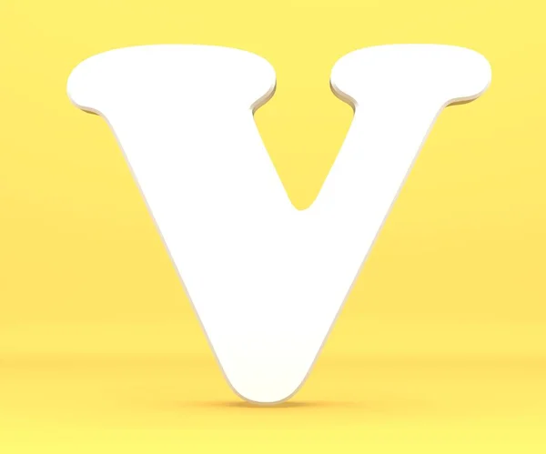 3 d レンダリング図。ホワイト ペーパー手紙アルファベットの V の文字フォントです。青色の背景に正面資本シンボル. — ストック写真