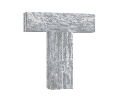 Büyük harf - beyaz arka plan üzerinde izole T beton. 3D render illüstrasyon