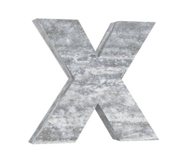 Beton büyük harf - X izole üzerinde beyaz arka plan. 3D render illüstrasyon