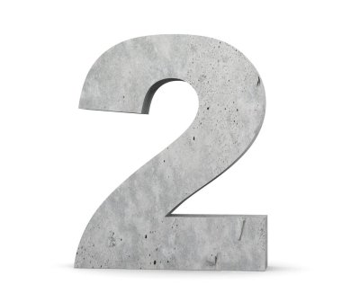 3D render beton sayı 2 iki. 3D render illüstrasyon.