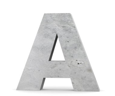 Büyük harf - beyaz arka plan üzerinde izole A beton. 3D render illüstrasyon