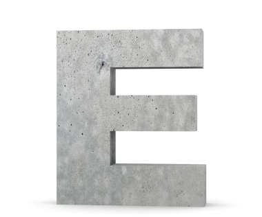 Büyük harf - beyaz arka plan üzerinde izole E beton. 3D render illüstrasyon