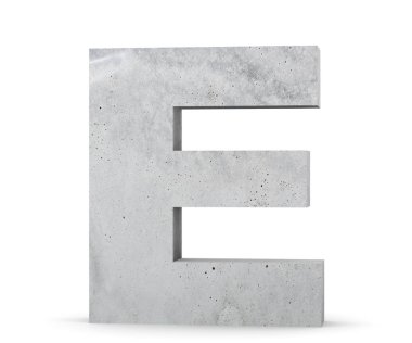 Büyük harf - beyaz arka plan üzerinde izole E beton. 3D render illüstrasyon