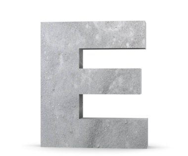 Büyük harf - beyaz arka plan üzerinde izole E beton. 3D render illüstrasyon