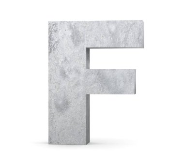 Büyük harf - beyaz arka plan üzerinde izole F beton. 3D render illüstrasyon