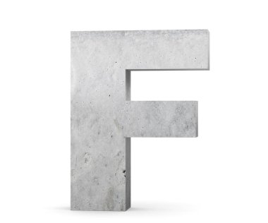 Büyük harf - beyaz arka plan üzerinde izole F beton. 3D render illüstrasyon