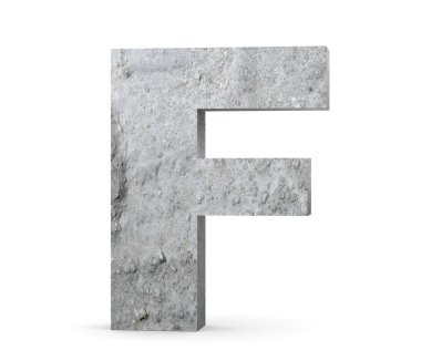 Büyük harf - beyaz arka plan üzerinde izole F beton. 3D render illüstrasyon