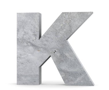 Büyük harf - beyaz arka plan üzerinde izole K beton. 3D render illüstrasyon