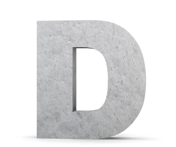 Concrete Capital Letter - D diisolasi dengan latar belakang putih. Ilustrasi render 3D — Stok Foto