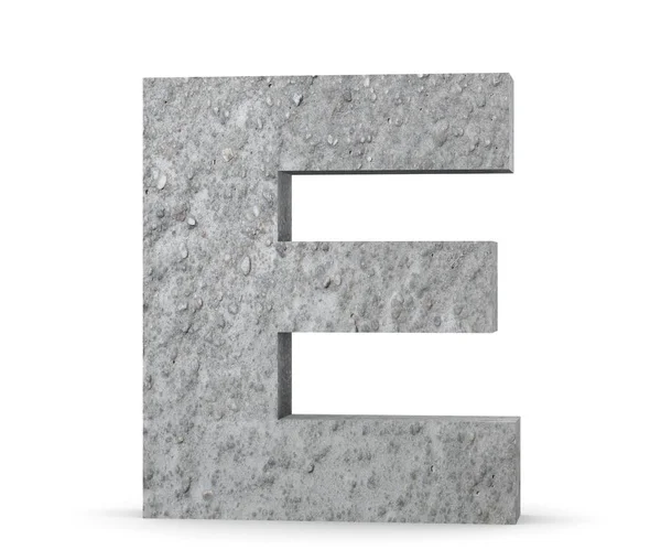 Beton Großbuchstaben - e isoliert auf weißem Hintergrund. 3D-Darstellung — Stockfoto