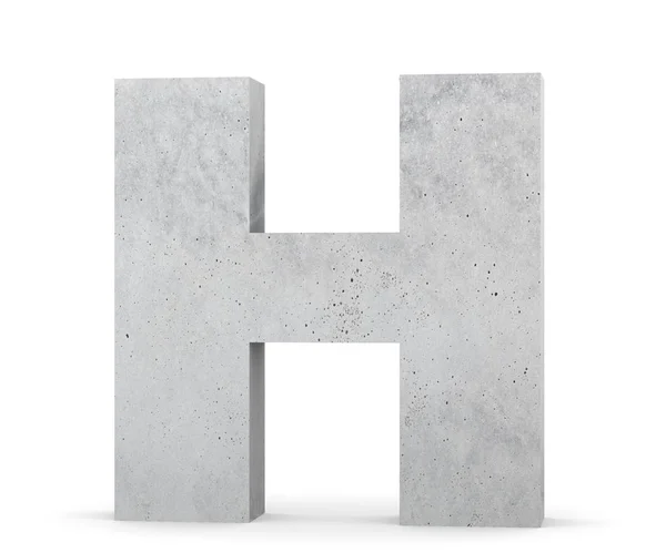 Letra capital concreta - H aislada sobre fondo blanco. Ilustración de renderizado 3D — Foto de Stock