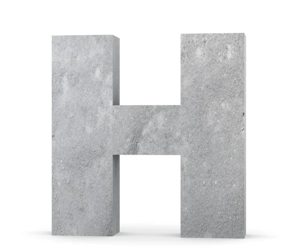 Letra capital concreta - H aislada sobre fondo blanco. Ilustración de renderizado 3D — Foto de Stock