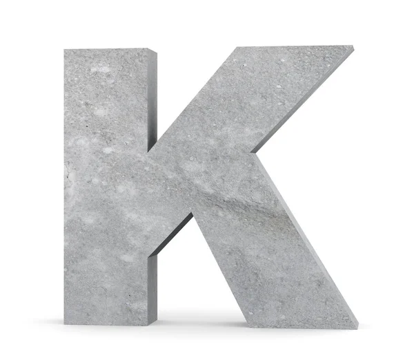 ตัวอักษรใหญ่คอนกรีต K แยกกันบนพื้นหลังสีขาว 3D แสดงภาพประกอบ — ภาพถ่ายสต็อก