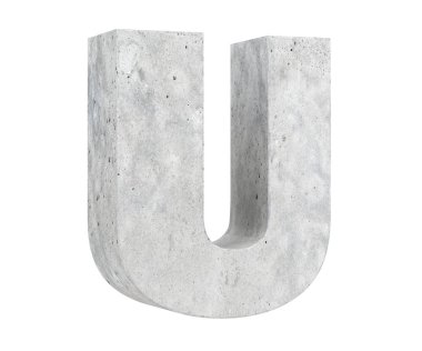 Büyük harf - beyaz arka plan üzerinde izole U beton. 3D render illüstrasyon