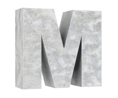 Büyük harf - beyaz arka plan üzerinde izole M Beton. 3D render illüstrasyon