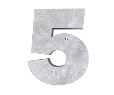 3D render beton sayı 5 beş. 3D render illüstrasyon.