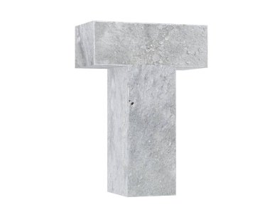 Büyük harf - beyaz arka plan üzerinde izole T beton. 3D render illüstrasyon