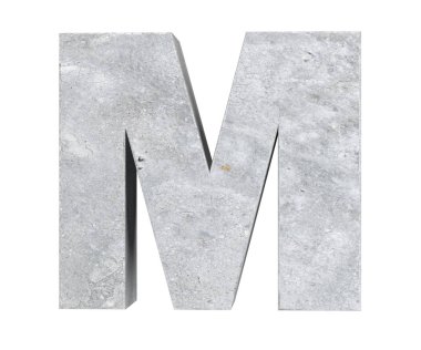 Büyük harf - beyaz arka plan üzerinde izole M Beton. 3D render illüstrasyon
