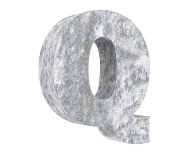 Büyük harf - beyaz arka plan üzerinde izole Q beton. 3D render illüstrasyon