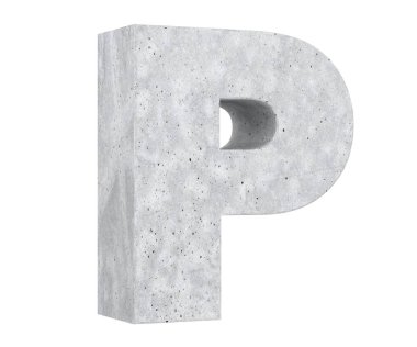 Büyük harf - beyaz arka plan üzerinde izole P beton. 3D render illüstrasyon