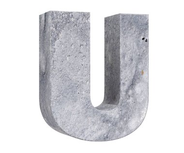 Büyük harf - U beyaz arka plan üzerinde izole beton. 3D render illüstrasyon