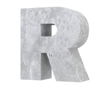 Büyük harf - beyaz arka plan üzerinde izole R beton. 3D render illüstrasyon