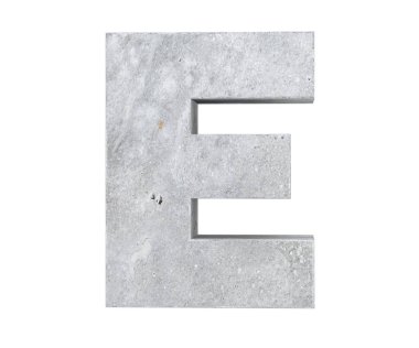 Büyük harf - beyaz arka plan üzerinde izole E beton. 3D render illüstrasyon