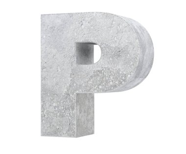 Büyük harf - beyaz arka plan üzerinde izole P beton. 3D render illüstrasyon