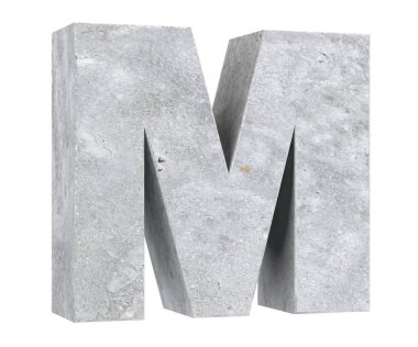 Büyük harf - beyaz arka plan üzerinde izole M Beton. 3D render illüstrasyon