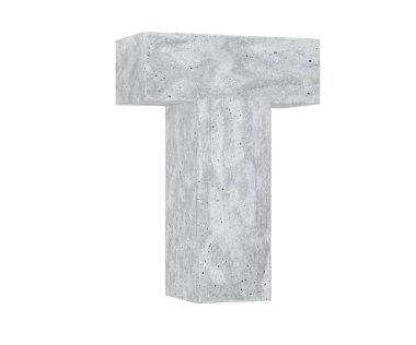 Büyük harf - beyaz arka plan üzerinde izole T beton. 3D render illüstrasyon