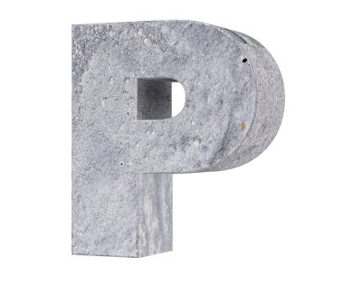 Büyük harf - beyaz arka plan üzerinde izole P beton. 3D render illüstrasyon