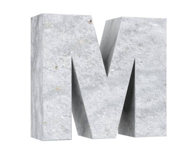 Büyük harf - beyaz arka plan üzerinde izole M Beton. 3D render illüstrasyon
