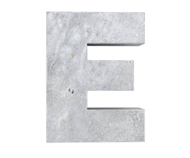 Büyük harf - beyaz arka plan üzerinde izole E beton. 3D render illüstrasyon