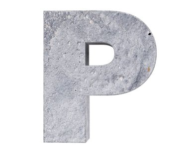Büyük harf - beyaz arka plan üzerinde izole P beton. 3D render illüstrasyon