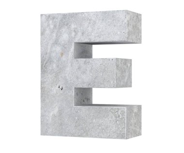 Büyük harf - beyaz arka plan üzerinde izole E beton. 3D render illüstrasyon