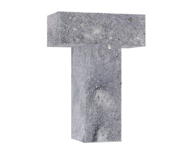 Büyük harf - beyaz arka plan üzerinde izole T beton. 3D render illüstrasyon