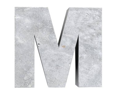 Büyük harf - beyaz arka plan üzerinde izole M Beton. 3D render illüstrasyon