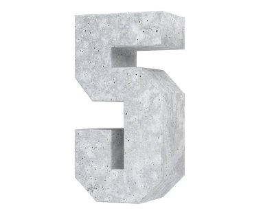3D render beton sayı 5 beş. 3D render illüstrasyon.