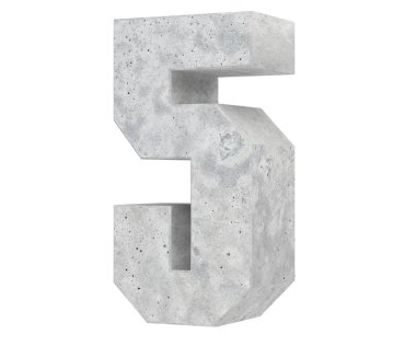 3D render beton sayı 5 beş. 3D render illüstrasyon.