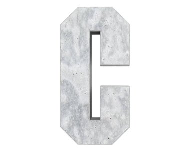 Büyük harf - beyaz arka plan üzerinde izole C beton. 3D render illüstrasyon