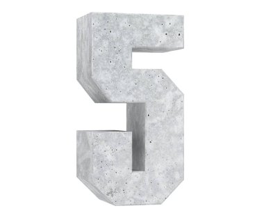 3D render beton sayı 5 beş. 3D render illüstrasyon.